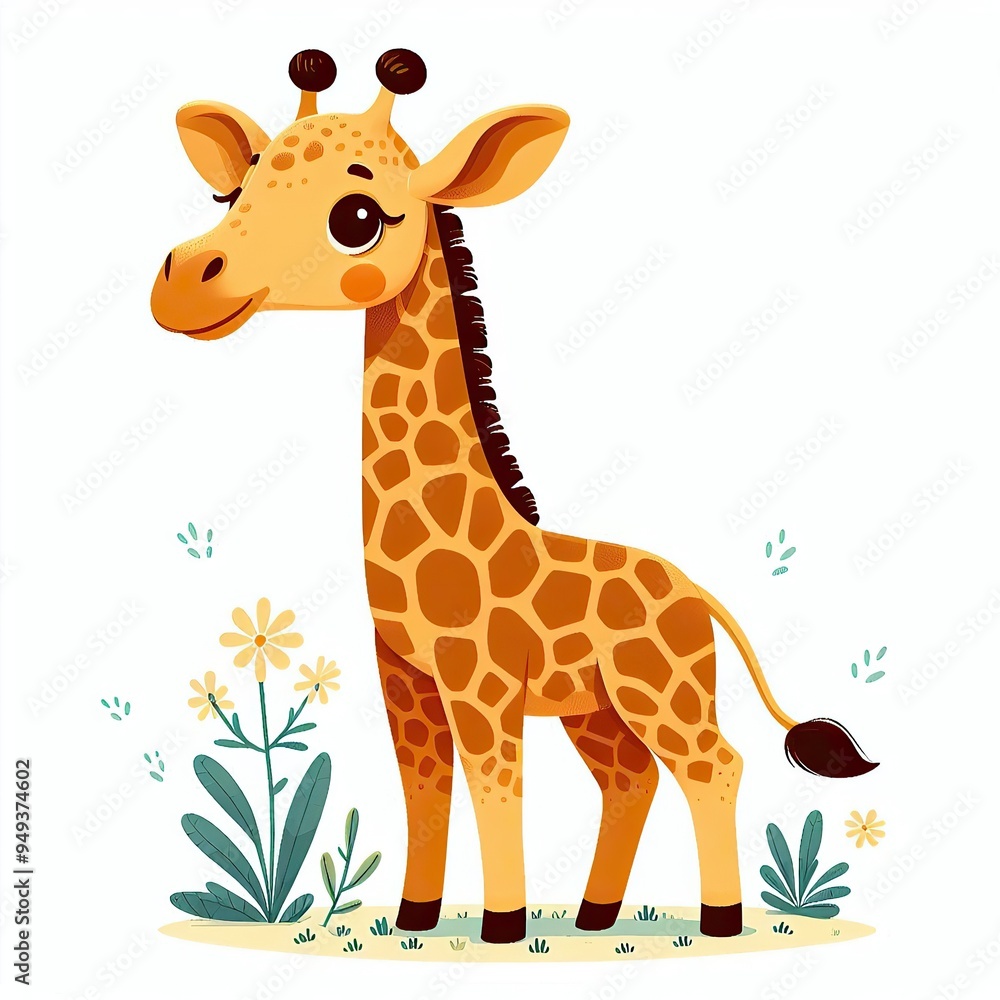Obraz premium Giraffe Character Vector Illustration Isolated On White Colourful Minimal Graphic Flat Cartoon Mascot Illustration Style