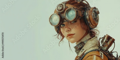 Steampunk Woman with Goggles and Gears