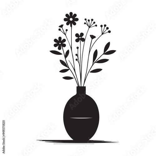 Flower in the vase silhouette . Aesthetic vase vector isolated on white background.