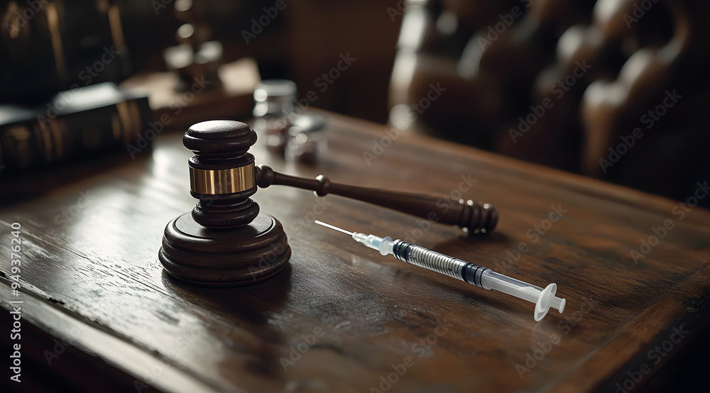 Gavel and Syringe on a Wooden Table - A Law Concept
Gavel and Syringe on a Wooden Table - A Law Concept
