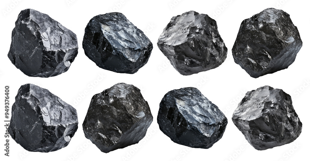 Eight Black Coal Rocks Isolated on Transparent Background Eight Black Coal Rocks Isolated on Transparent Background