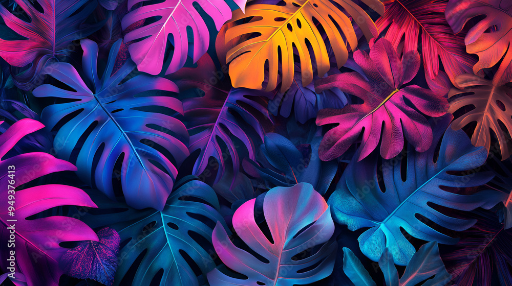 fondo de colores brillantes en tono neon de hojas de arboles grandes concepto divertido y exotico fondo de colores brillantes en tono neon de hojas de arboles grandes concepto divertido y exotico
