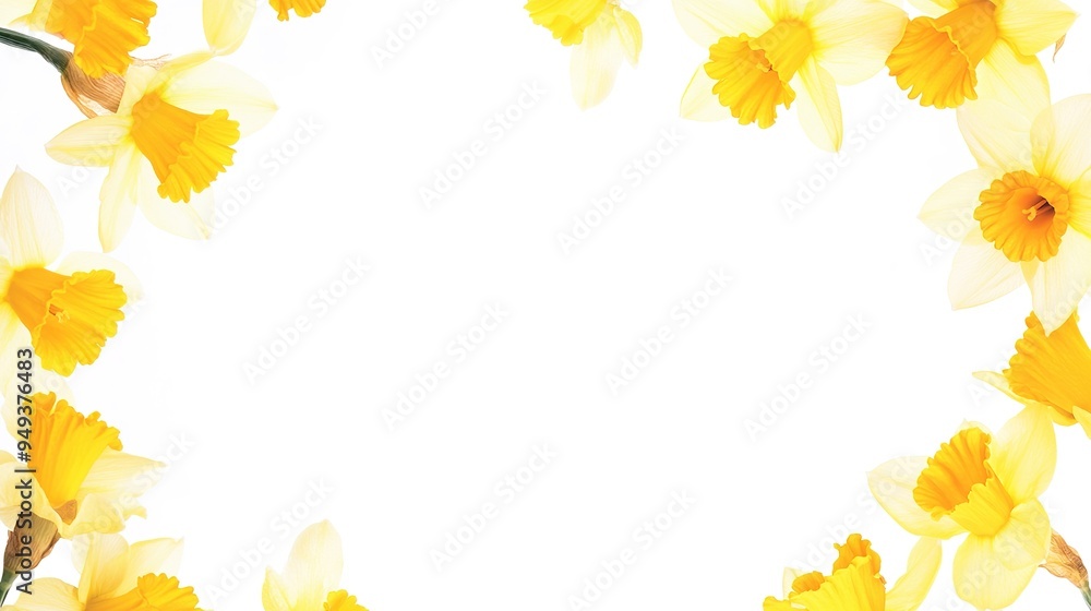 Charming Wedding Invitation Featuring Daffodils, with a Clean White Background and Space for Custom Text. The Design Highlights Fresh, Vibrant Daffodil Illustrations for a Bright and Joyful Wedding Th Charming Wedding Invitation Featuring Daffodils, with a Clean White Background and Space for Custom Text. The Design Highlights Fresh, Vibrant Daffodil Illustrations for a Bright and Joyful Wedding Th