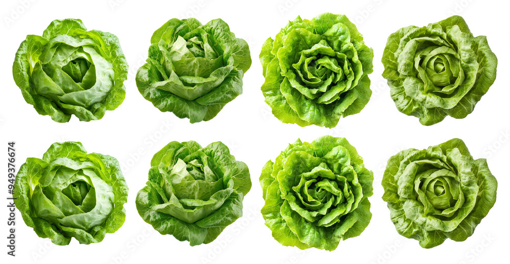 Green Romaine Lettuce Arranged in Rows Green Romaine Lettuce Arranged in Rows