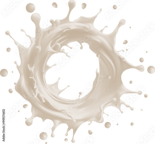 Top view Milk splash isolated on blue background. Natural dairy product, yogurt or cream in crown splash with flying drops. Realistic Vector illustration, Mesh gradient wes