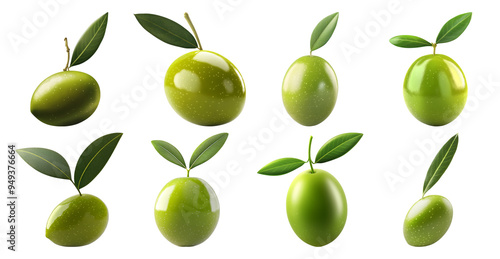 Wallpaper Mural A Collection of Green Olives with Leaves Isolated on Black Background Torontodigital.ca