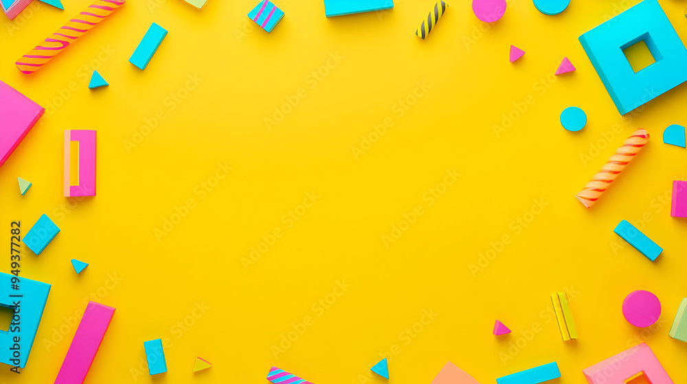 fondo amarillo con espacio de copia con figuras de colores en 3d tercera dimension coloridas para invitacion o plantilla para diseño fondo amarillo con espacio de copia con figuras de colores en 3d tercera dimension coloridas para invitacion o plantilla para diseño