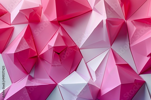 Geometric shapes in pink, magenta, and fuchsia colors, with a white background, 3D render, created by ai