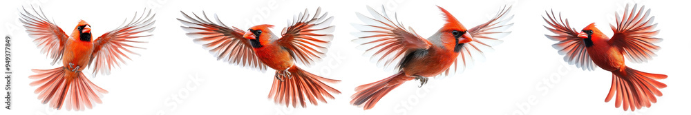 Vibrant Cardinals in Flight with Spread Wings Captured Mid-Air Vibrant Cardinals in Flight with Spread Wings Captured Mid-Air