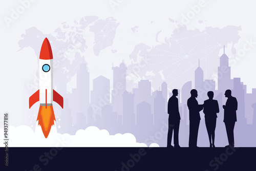 Innovative business development silhouette background. Startup project management vector illustration poster design template