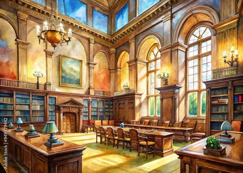 watercolor courtroom illustration dreamy elegant law library