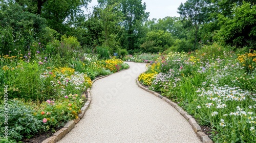 Winding Stone Path through a Colorful Flower Garden