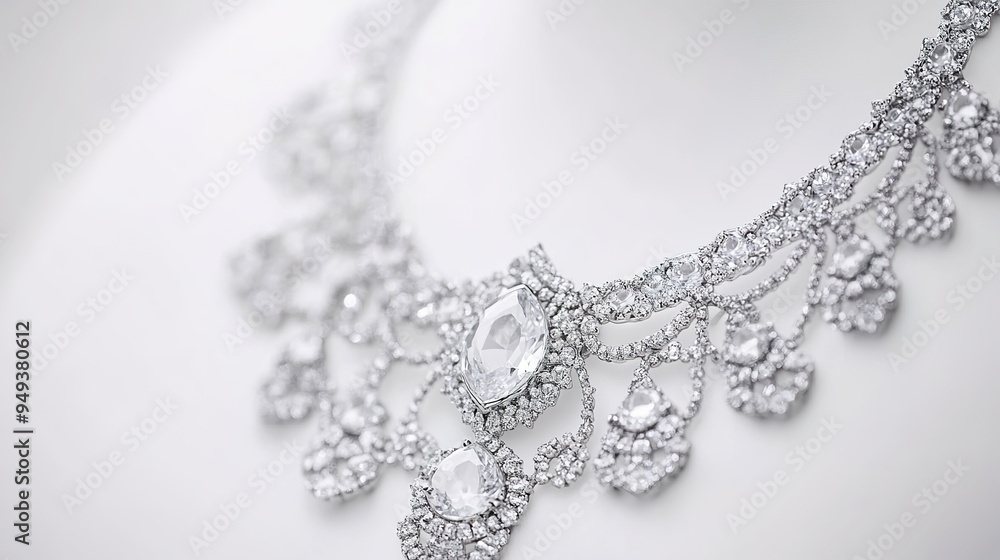Elegant Diamond Necklace Displayed Against a White Background, Showcasing the Brilliant Sparkle and Sophisticated Design of the Jewelry. The Necklace Highlights High-Quality Diamonds and a Classic Elegant Diamond Necklace Displayed Against a White Background, Showcasing the Brilliant Sparkle and Sophisticated Design of the Jewelry. The Necklace Highlights High-Quality Diamonds and a Classic