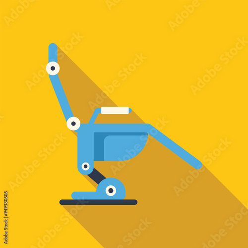 Blue stair lift on yellow background with long shadow for disabled people concept