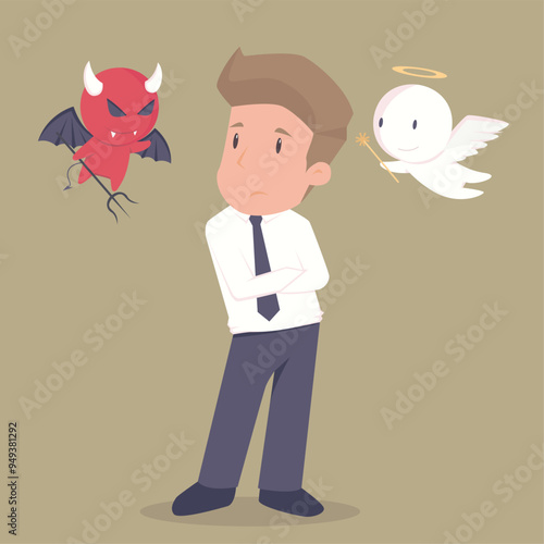 Businessman with angel and devil on his shoulders.Cartoon of business success is the concept of the man characters business, the mood of people, can be used as a background,banner.illustration vector