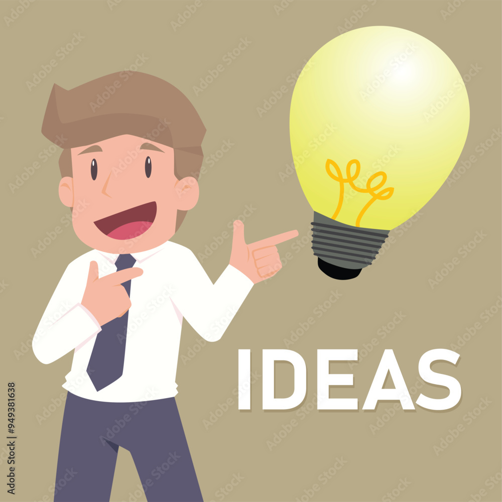 Businessman with light bulb idea. Template and layout. Cartoon flat vector illustration Businessman with light bulb idea. Template and layout. Cartoon flat vector illustration
