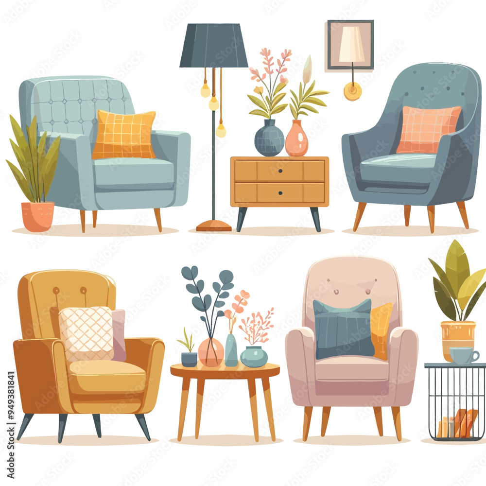 Fototapeta premium Armchair set vector illustration