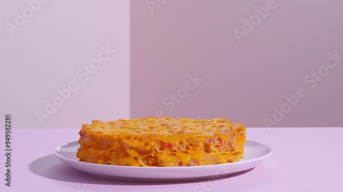 A Slice of Golden-Brown Crumb Cake on a White Plate photo