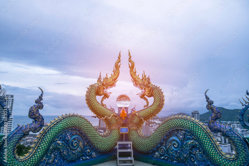 Fototapeta premium Naga or serpent statue The belief of Buddhism, Thai temple