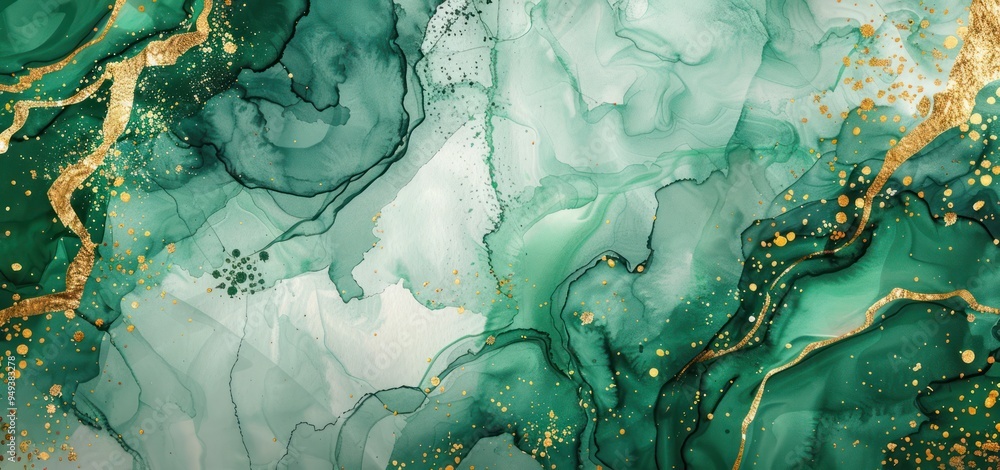 Abstract Green and Gold Ink Art Abstract Green and Gold Ink Art