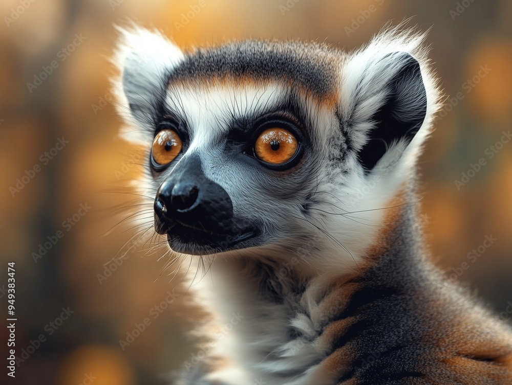 Obraz premium Ring Tailed Lemur, Lemur catta, Madagascan Lemur Close Up Portrait in Wildlife