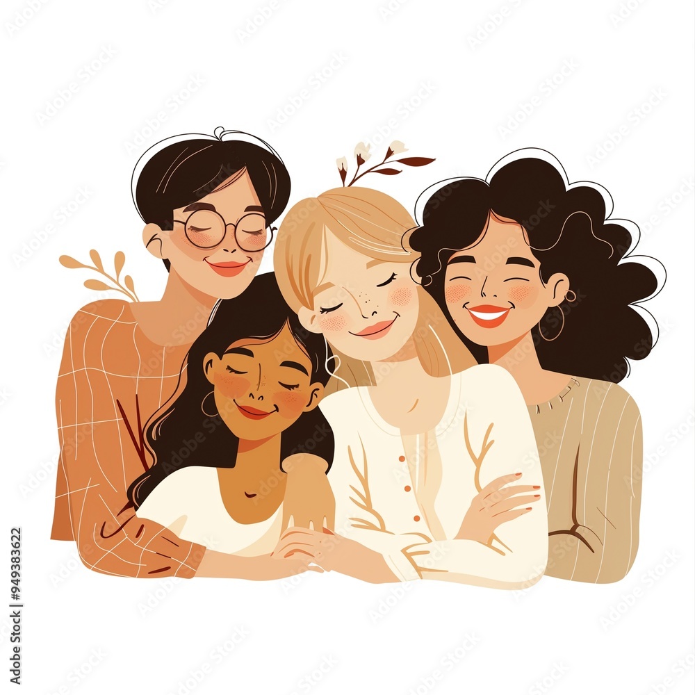 Creative abstract friends illustration with stylish characters and vibrant colors Creative abstract friends illustration with stylish characters and vibrant colors