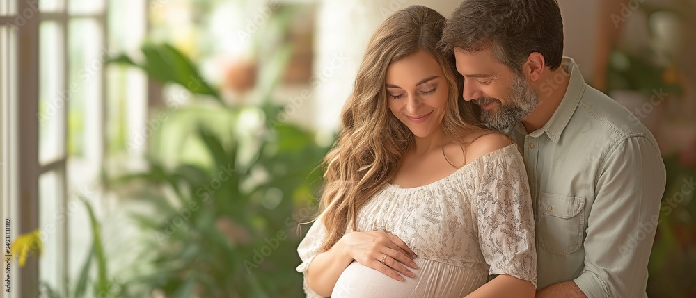 Φωτογραφία Viewing pictures of the baby's ultrasound scan, a stunning expectant mother and