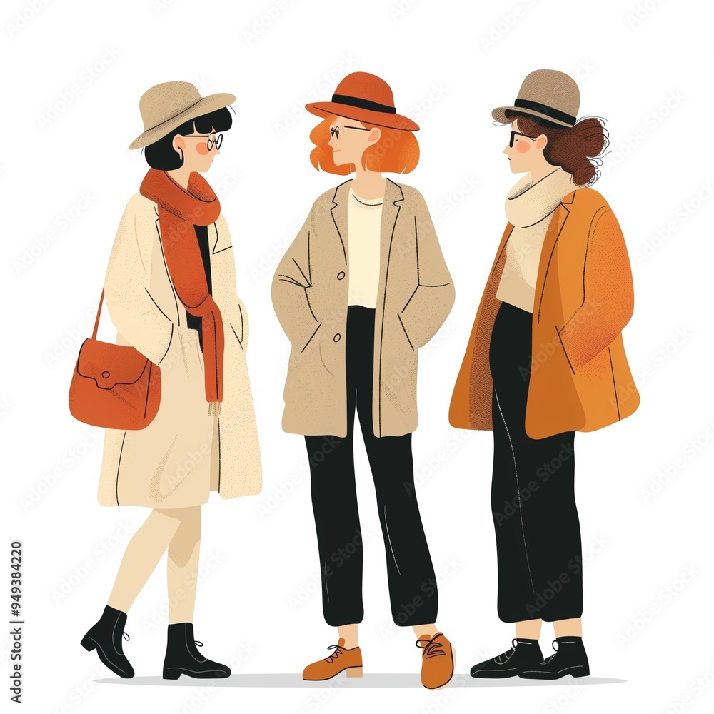 Trendy group of friends illustration with bold patterns and artistic style Trendy group of friends illustration with bold patterns and artistic style
