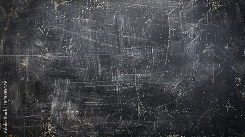 07231249 42. Dark chalk blackboard with a rough, textured surface and scattered chalk remnants, offering a clear area for adding product or advertising text, creating a classic, abstract feel