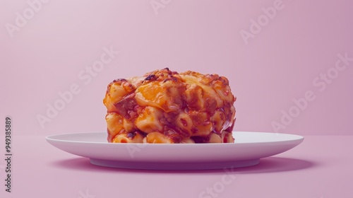 A Single Serving of Cheesy Macaroni and Cheese on a White Plate photo