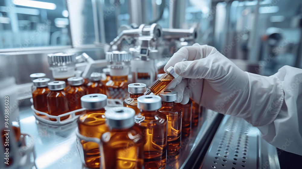 hand with sanitary gloves checks medical medicine