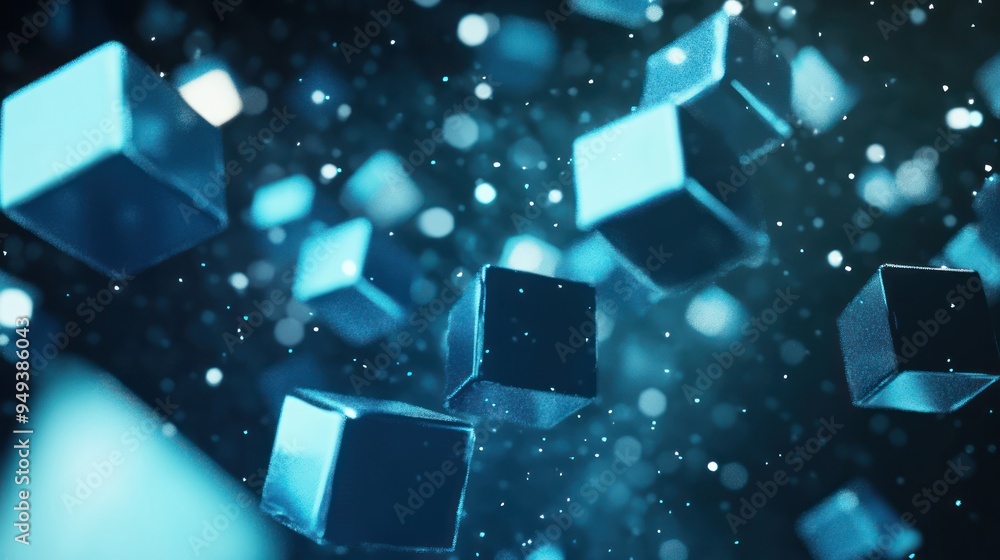 Abstract Blue Cubes Floating in a Dark Blue Background Abstract Blue Cubes Floating in a Dark Blue Background