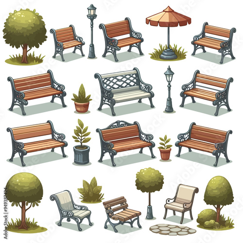 Bench set vector illustration