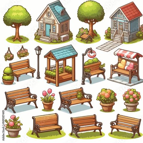 Bench set vector illustration