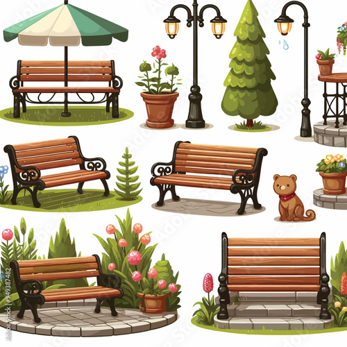Bench set vector illustration