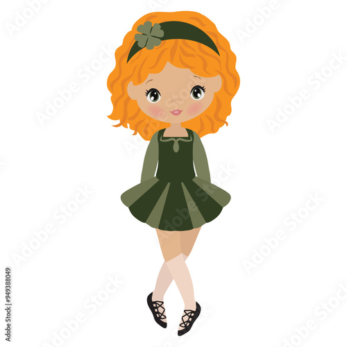 Cute Irish dancer girl vector cartoon illustration