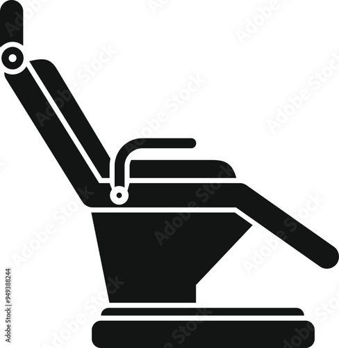 Black glyph icon of a medical examination chair with adjustable backrest and leg rest