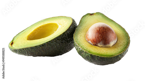 an avocado cut in half, isolated on a transparent background