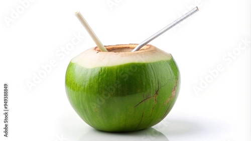 Fresh cut green coconut isolated on background coconut water with straw, coconut, verde, cortado, e, fundo, isolado, ?gua de coco photo