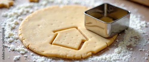 House-shaped Cookie Cutter Creating Homey Pastries on Floured Surface