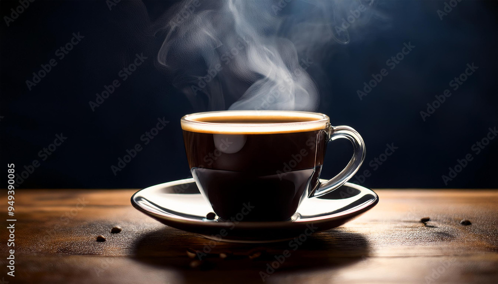 The most super delicious steaming brew of coffee, sitting on a dark table to emphasize the steam coming from the coffee The most super delicious steaming brew of coffee, sitting on a dark table to emphasize the steam coming from the coffee