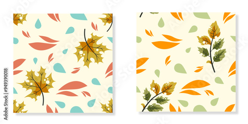 Wallpaper Mural Seamless pattern of colorful maple leaf in cartoon style. Autumn prints for thanksgiving and Halloween. Repeating Vector flat Illustration. Simple. Torontodigital.ca