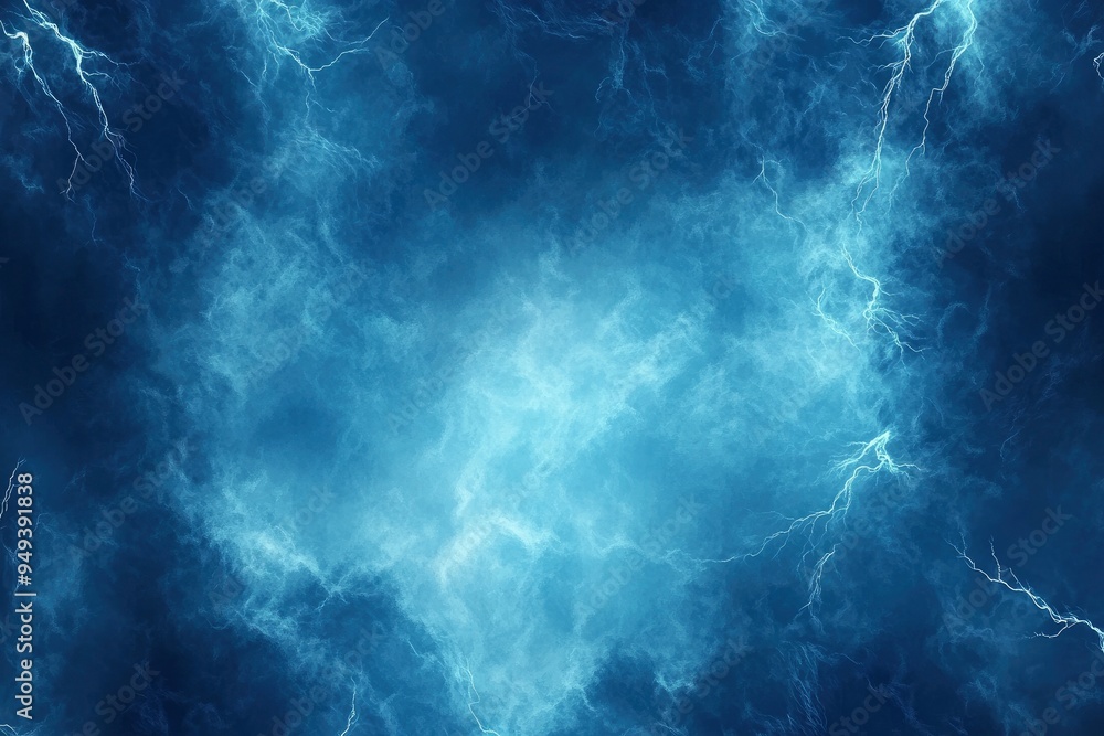 Fototapeta premium Vector frame design made of stormy blue sky with smoke and fog effects, accentuated by the radiance of branched lightning to create spectacular background images with generative ai