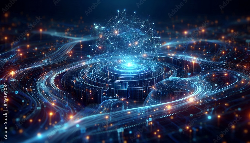 Obraz premium Cyber big data flow blockchain data network line