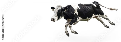 Jumping Cow Against White Background