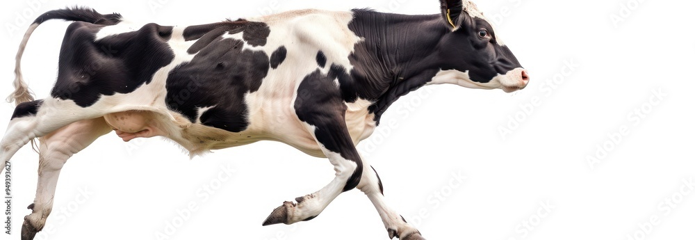 Fototapeta premium Black and White Cow Running