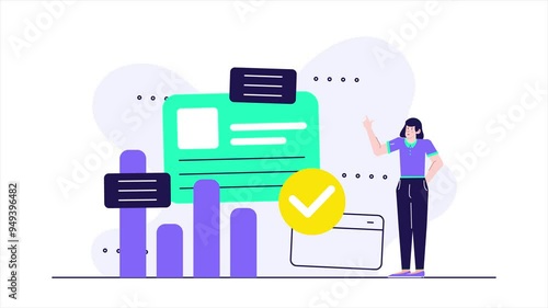 business growth graphic presentation with a woman character illustration animated video
