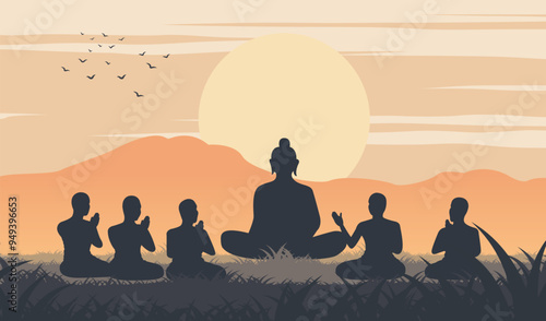 Lord of Buddha sermon to five ascetics and was enlighten become first monk of Buddhism,silhouette design