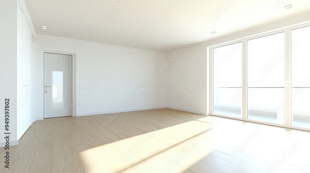 Fototapeta premium Modern Empty Room with Large Window and Hardwood Floor