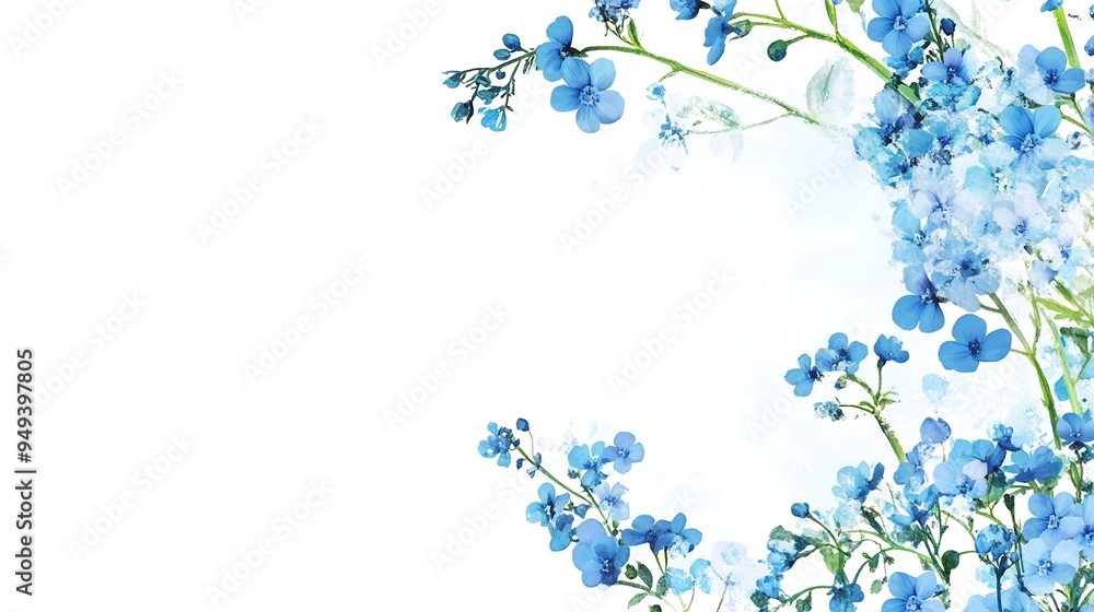 Elegant Wedding Invitation Featuring Forget-Me-Nots, with a Dedicated Space for Text. Elegant Wedding Invitation Featuring Forget-Me-Nots, with a Dedicated Space for Text.
